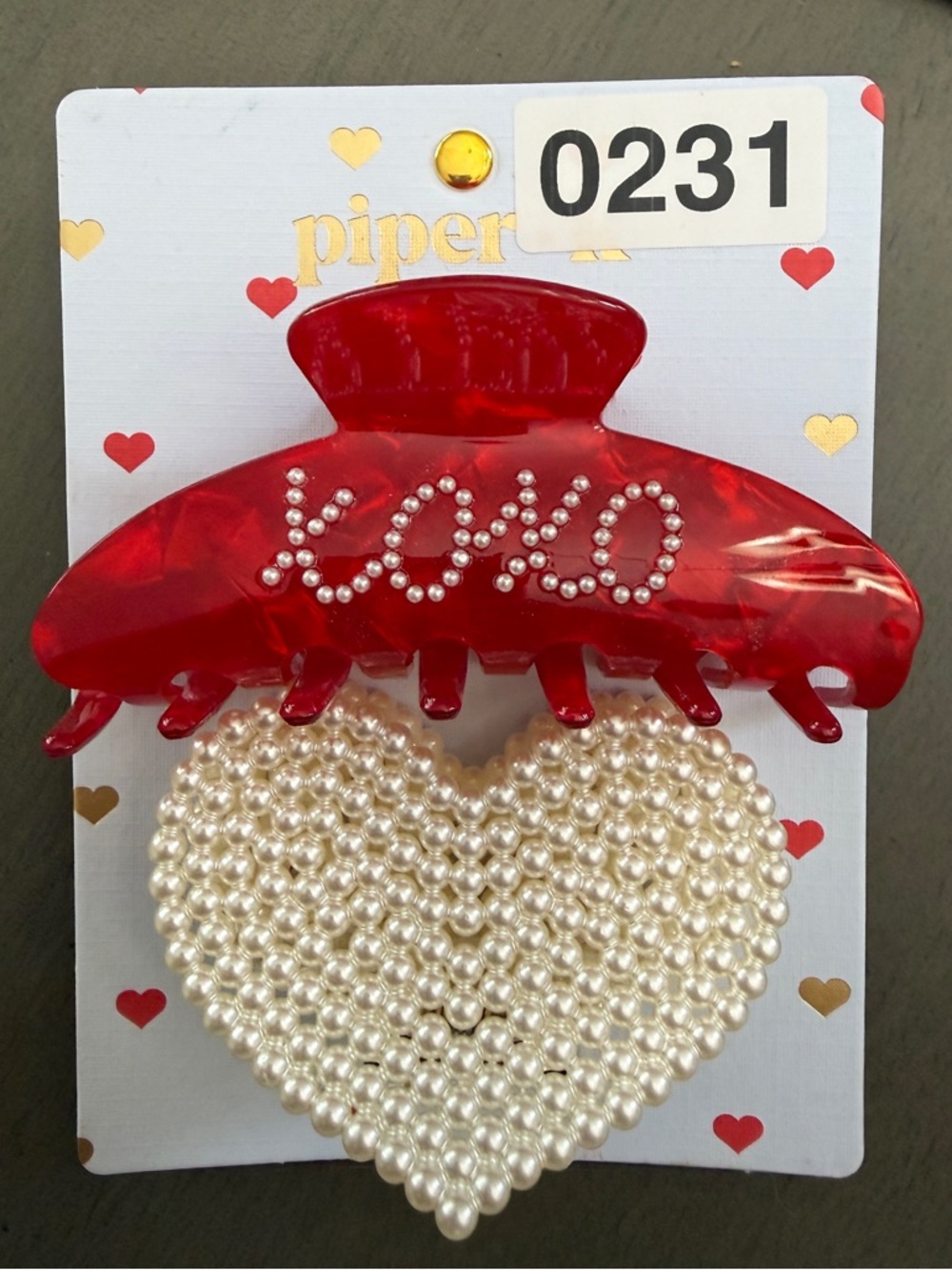 NEW Piper Red XOXO Pearl Heart Hair Claw Clip Coquette Y2K Valentine Aesthetic - Picture 3 of 7